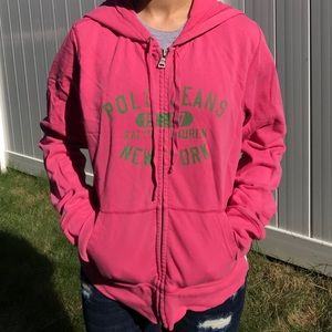 Pink polo zip up sweater